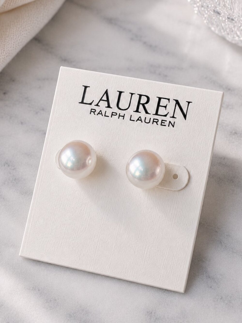 Lauren Ralph Lauren Pearl Stud Earrings Classic White Faux Pearl Minimalist